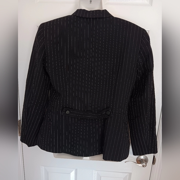 Adolfo Atelier Womens Size 10 Pin Striped Dress Jacket Black Button Down - Picture 3 of 8